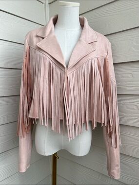 NWOT Impressions Boutique Feeling Grand Faux Suede Fringe Jacket - Pink - Medium